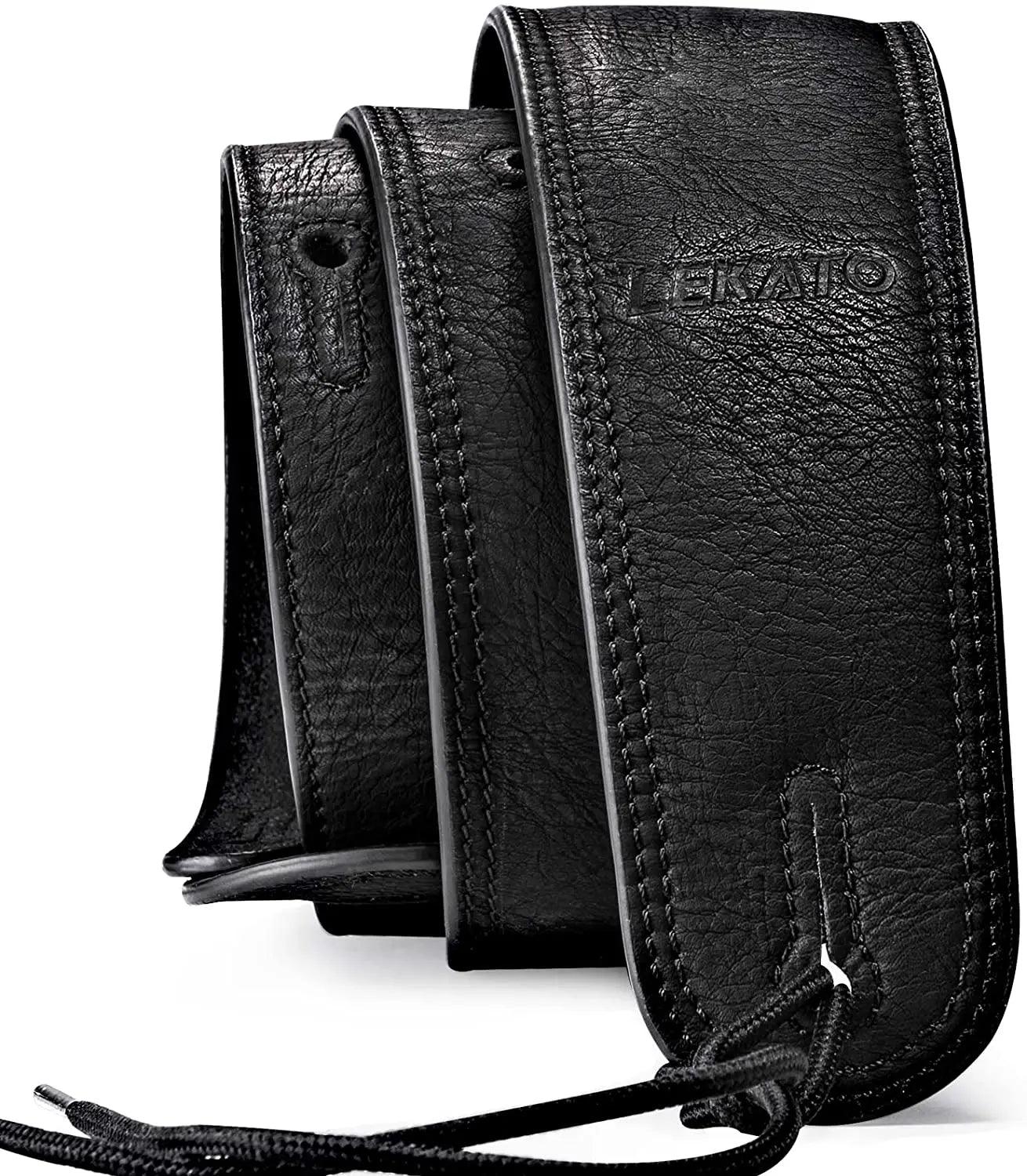 Lekato 2.5 Inch Wide Guitar Strap Leather with Thicken Foam Padded for Bass Electric Guitar Adjustable 41 To 51 Leather Strap - Lizard Vigilante