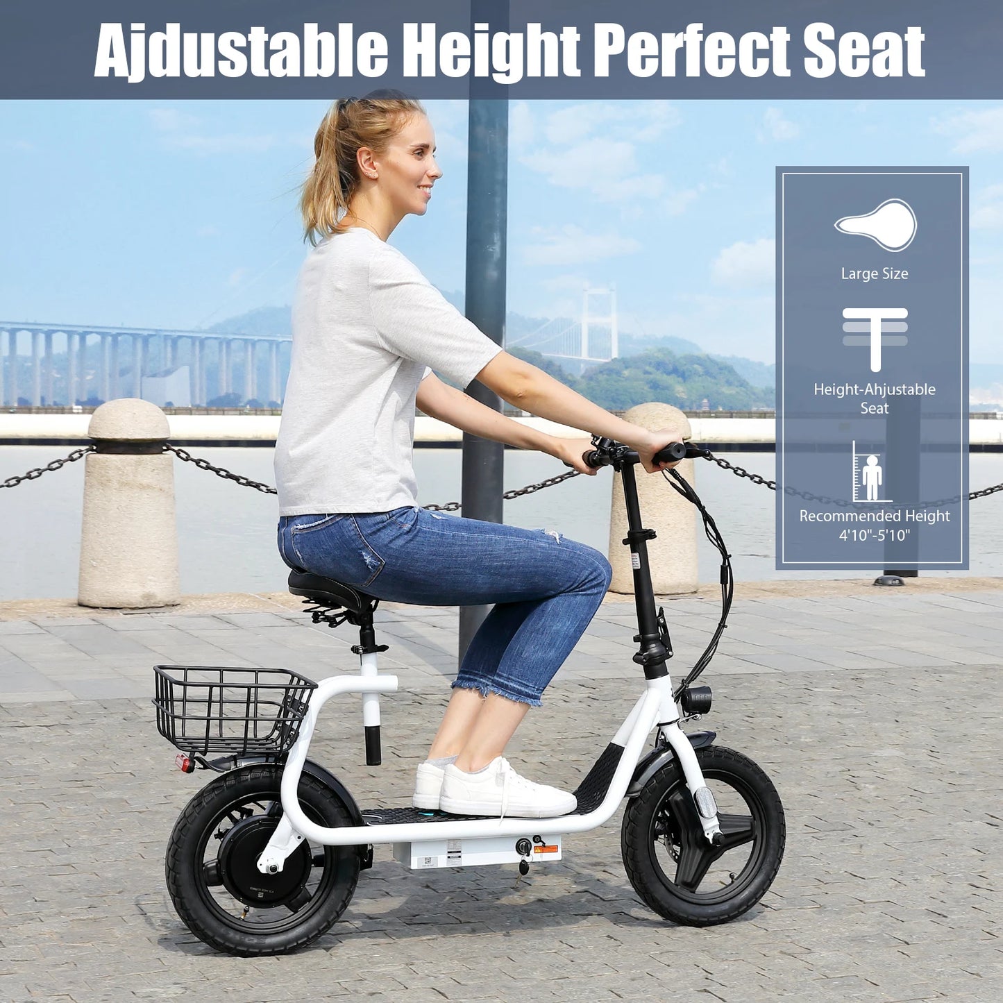 Peak 560W Electric Scooter with Seat 14" Tire, 30 Miles Ranges 20MPH Max Speed, Foldable Electric Scooter for Adults 300 LBS - Premium  from Lizard Vigilante - Just $934.99! Shop now at Lizard Vigilante
