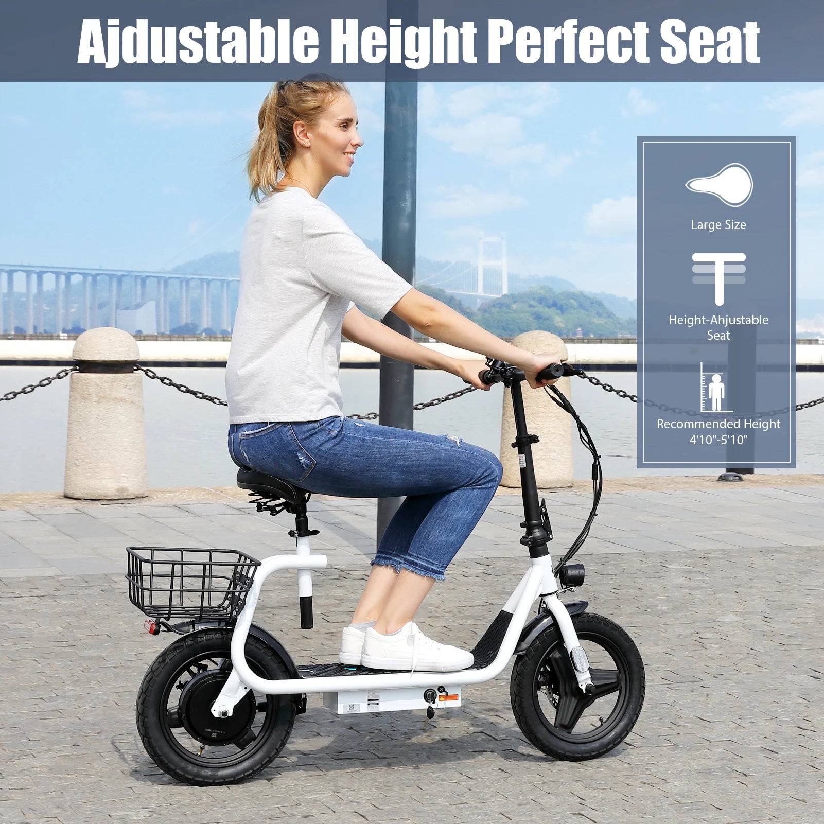 Peak 560W Electric Scooter with Seat 14" Tire, 30 Miles Ranges 20MPH Max Speed, Foldable Electric Scooter for Adults 300 LBS - Premium  from Lizard Vigilante - Just $934.99! Shop now at Lizard Vigilante