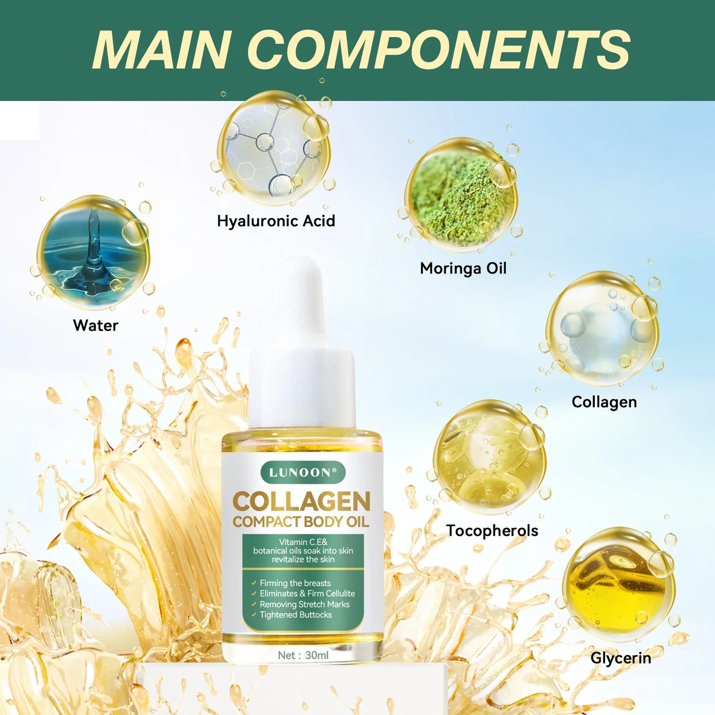 Collagen Compact Body Oil,Reduce Wrinkles and Stretch Marks,Chest Buttocks Skin Plump, Balance Hormones Skin Care for Women