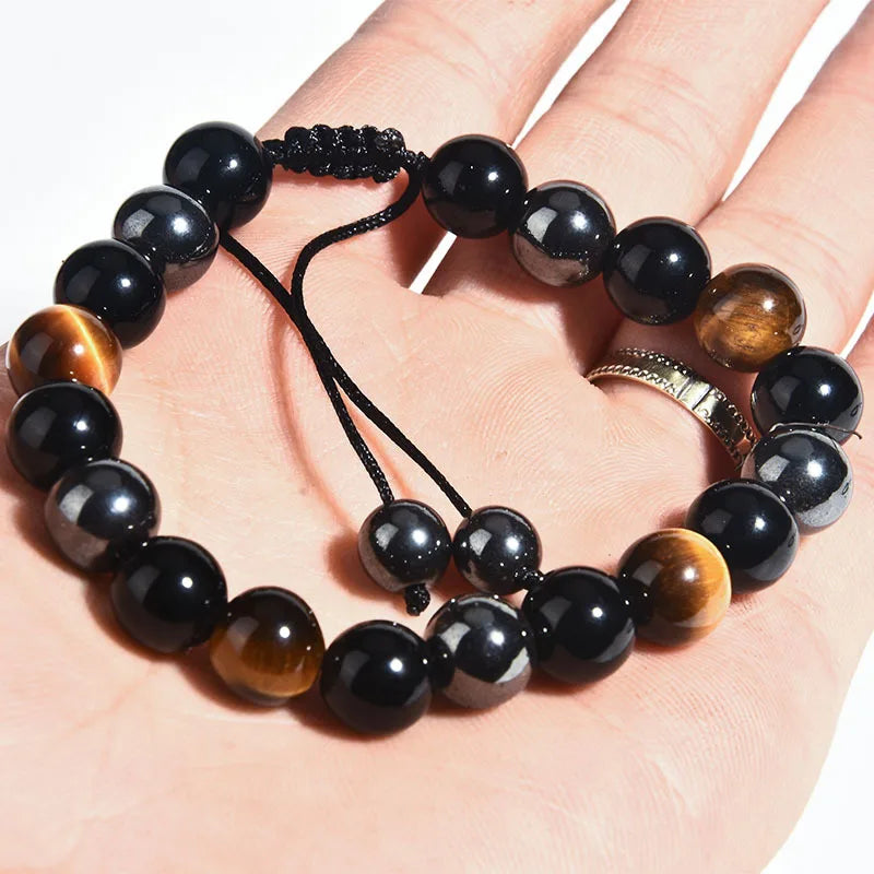 Power Up Your Life: Natural Tiger Eye, Hematite, & Obsidian Magnetic Bracelet - Premium obsidian bracelet from Lizard Vigilante - Just $22.99! Shop now at Lizard Vigilante