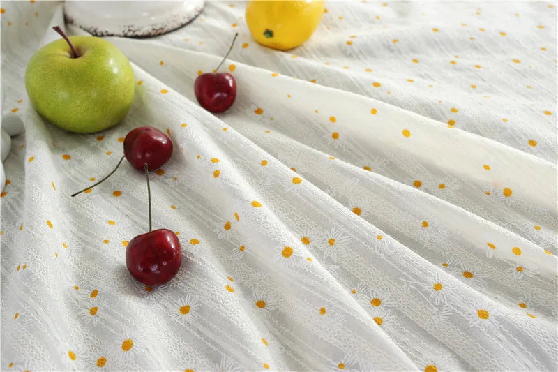 Cotton Table Cloth Round Tablecloth with Tassel Dust-Proof Floret Circular Table Cover for Kitchen Dinning Room Tabletop Decor