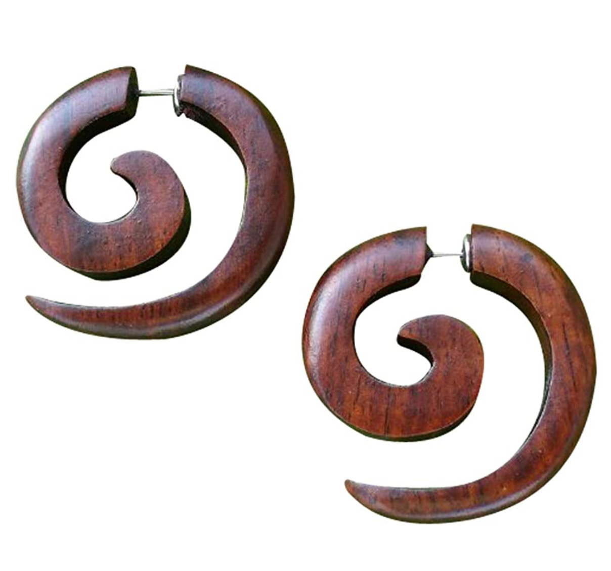 Wooden spiral earring brown or black wood