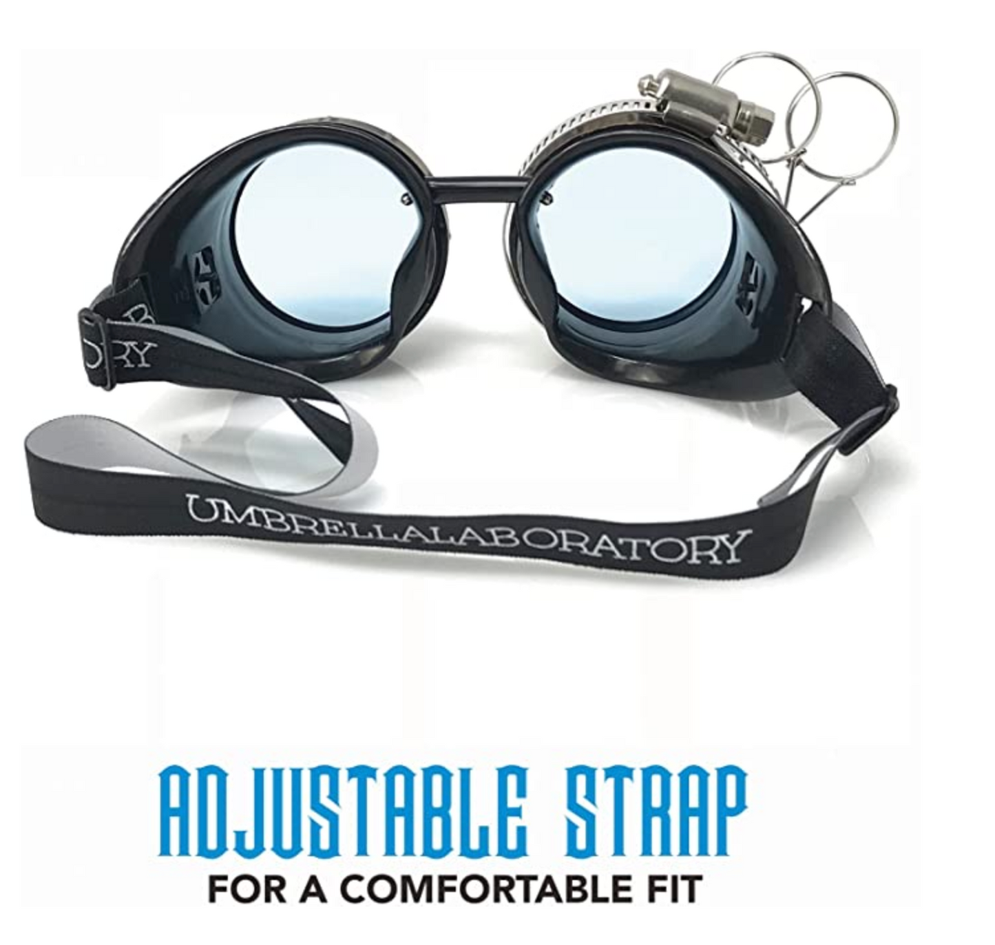 Steampunk Goggles with magnifying loupes UV glow neon blue prism diffraction lenses