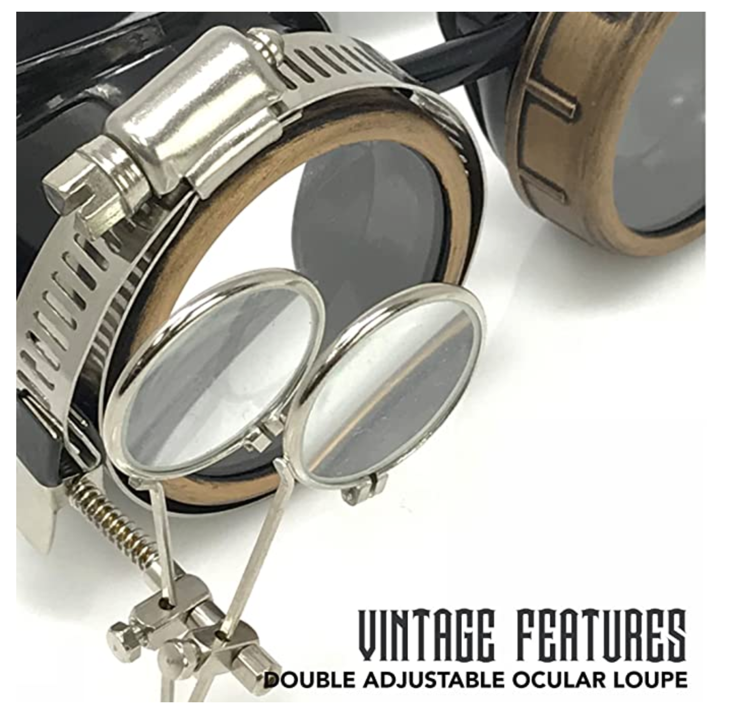 Steampunk Goggles with magnifying loupes crystal clear spiral diffraction lenses