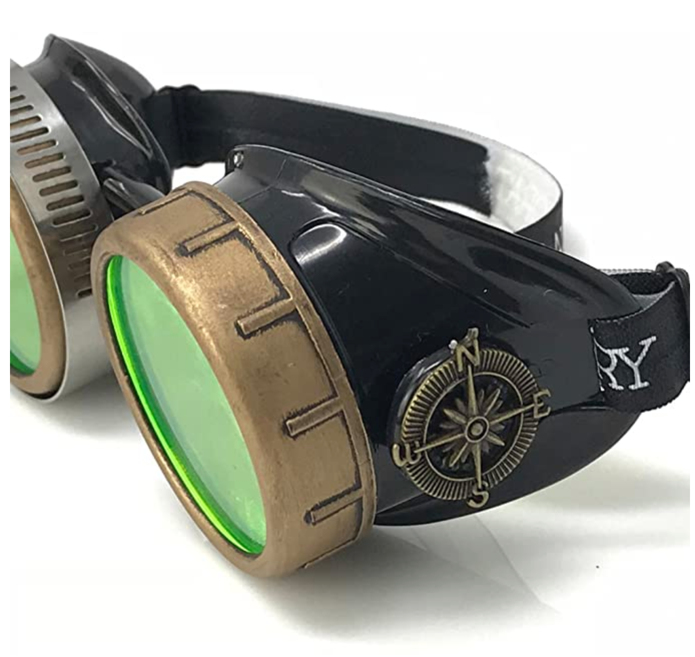 Steampunk Goggles with magnifying loupes UV glow neon green spiral diffraction lenses