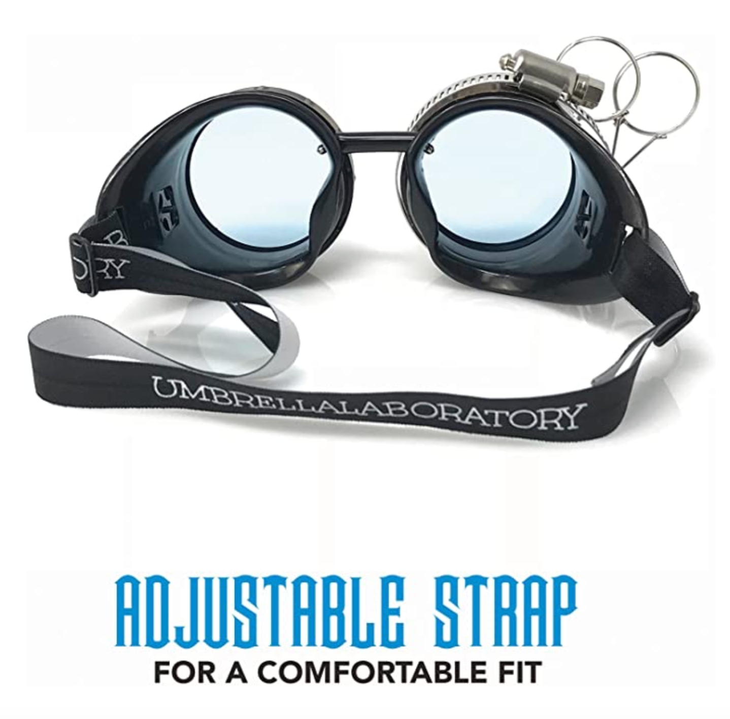 Steampunk Goggles with magnifying loupes UV glow neon blue spiral diffraction lenses