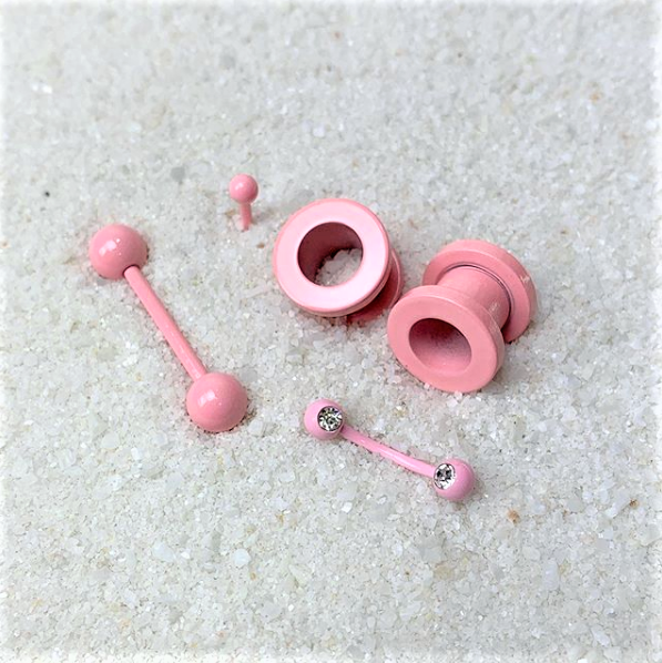 Sweet Pastel Pink Screw Fit Tunnel Plug Set 16G to 19mm