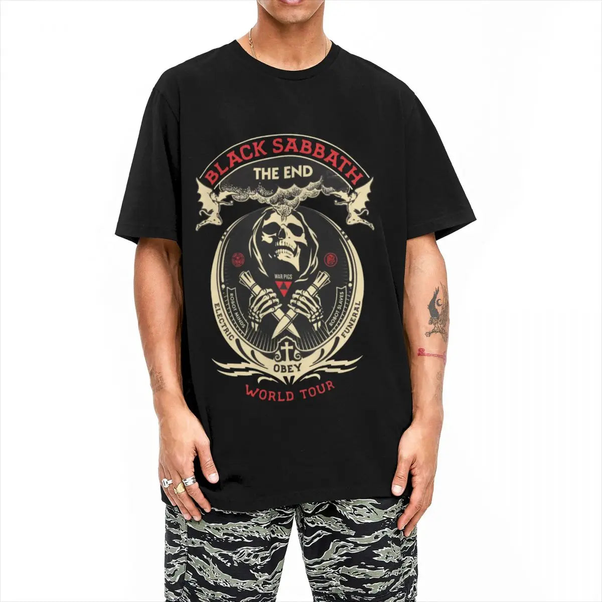 Black Sabbaths The End T-Shirt Men's Cotton Top Tee Retro Rock Band Crewneck Short Sleeve - Premium T-shirt from Lizard Vigilante - Just $23.88! Shop now at Lizard Vigilante