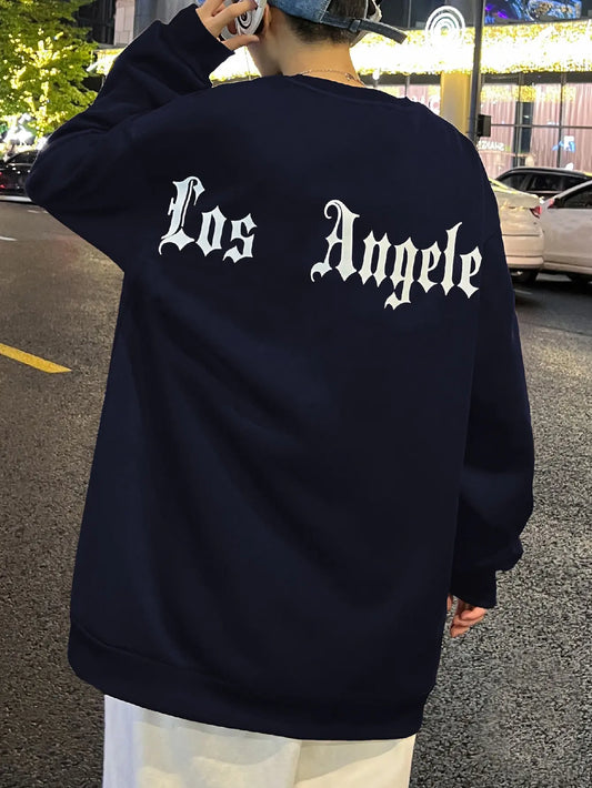 Art Letter Los Angeles Male Sweatshirts Hip Hop Simple Pullovers Fleece Casual Hoodies Autumn Comfortable Streetwear Sportswear