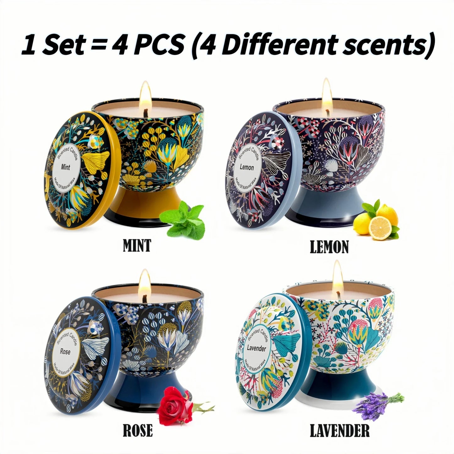 Natural Smokeless Soy Wax Candle in Iron Tin, Champagne Flute Style - Home Fragrance Gift for Birthday Christmas Handmade