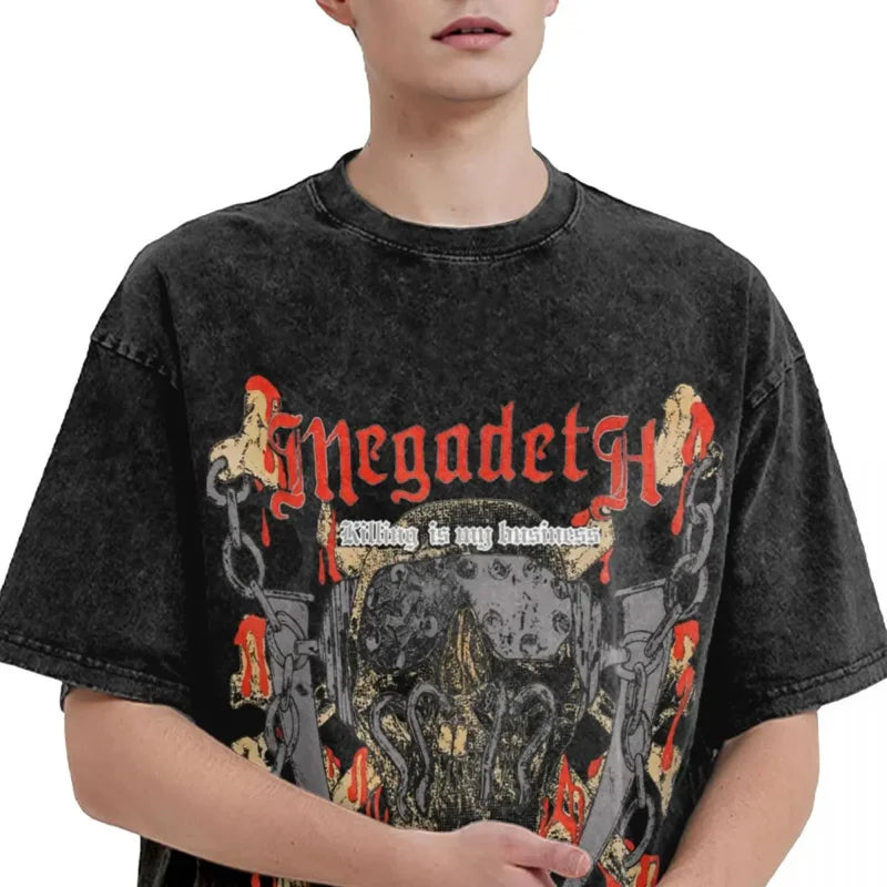 Killing Is My Business Washed Metal Rock T-Shirt – Megadeth Graphic Streetwear Tee - Premium T-Shirt from Lizard Vigilante - Just $29.88! Shop now at Lizard Vigilante