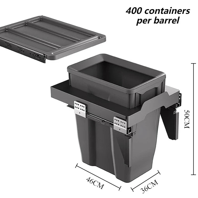 Large Capacity Waste Bins Food Waste Trash Can Kitchen Recycle Dustbin Built-in Cleaning Litter Bins Garbage Disposal Tools