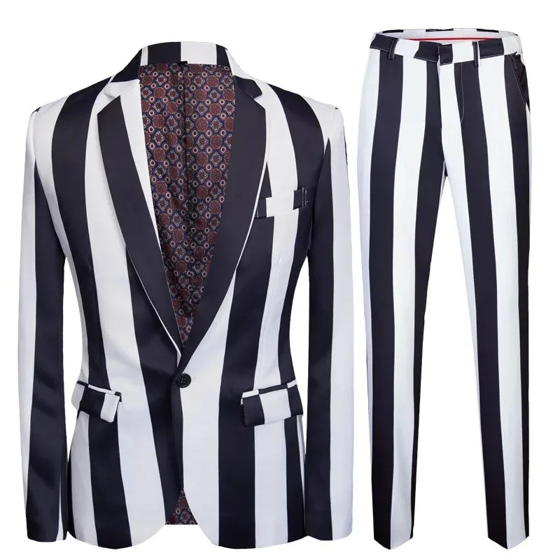 Easy Fashion Men's Black and White Zebra Stripes Formal Suit – 2-Piece Slim Blazer Set - Premium suit from Lizard Vigilante - Just $108.88! Shop now at Lizard Vigilante