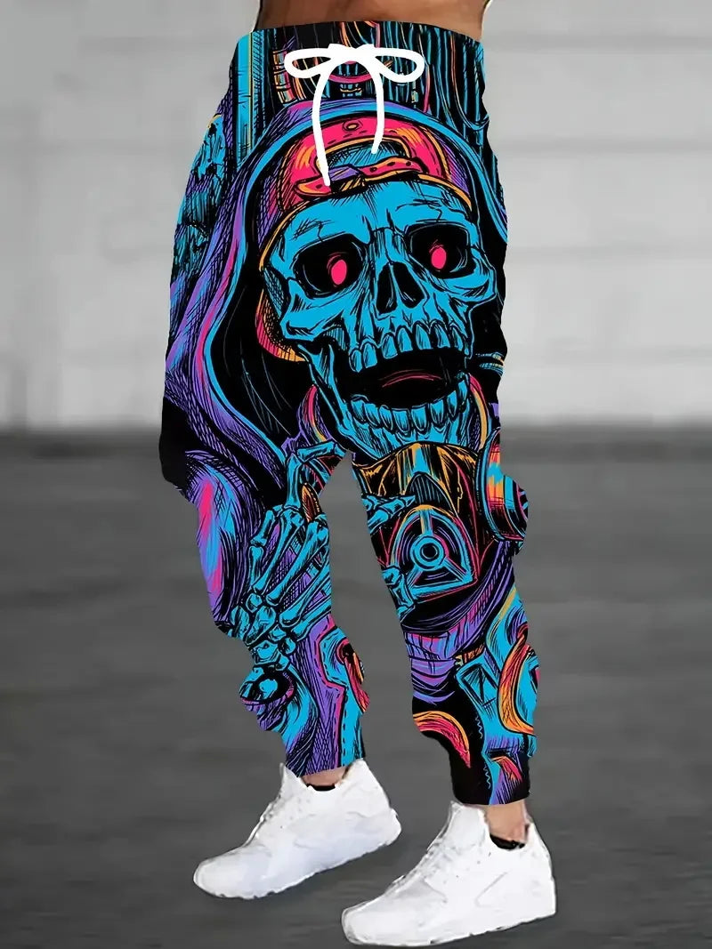 Skull Print New Colorful High-Quality Ice Silk Long Pants For Men's Slim Fit Elastic And Quick Drying Outdoor Running Pants ML4 - Premium  from Lizard Vigilante - Just $23.99! Shop now at Lizard Vigilante