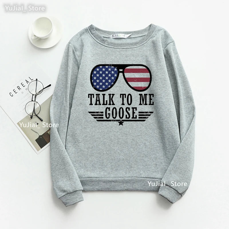 Talk To Me Goose Women's Sweatshirt Graphic Print American Flag Hoodies Femme Fashion Long-Sleeved Top - Premium Sweatshirt from Lizard Vigilante - Just $39.99! Shop now at Lizard Vigilante