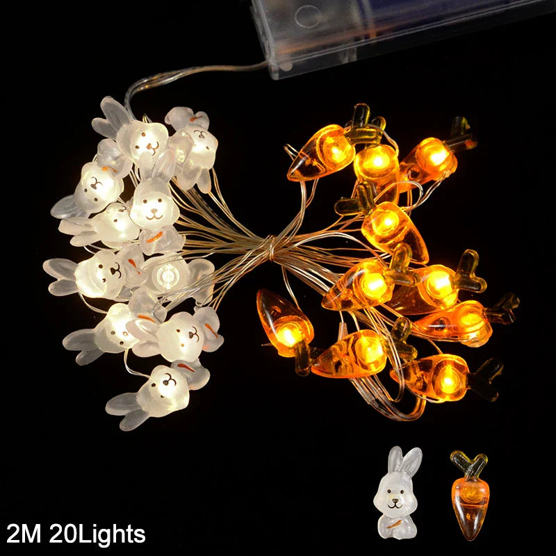 2M 20LED Easter Rabbit String Light Carrot Chick Eggs Fairy Light Garland Happy Easter Party Decoration For Home Kids Gift 2025