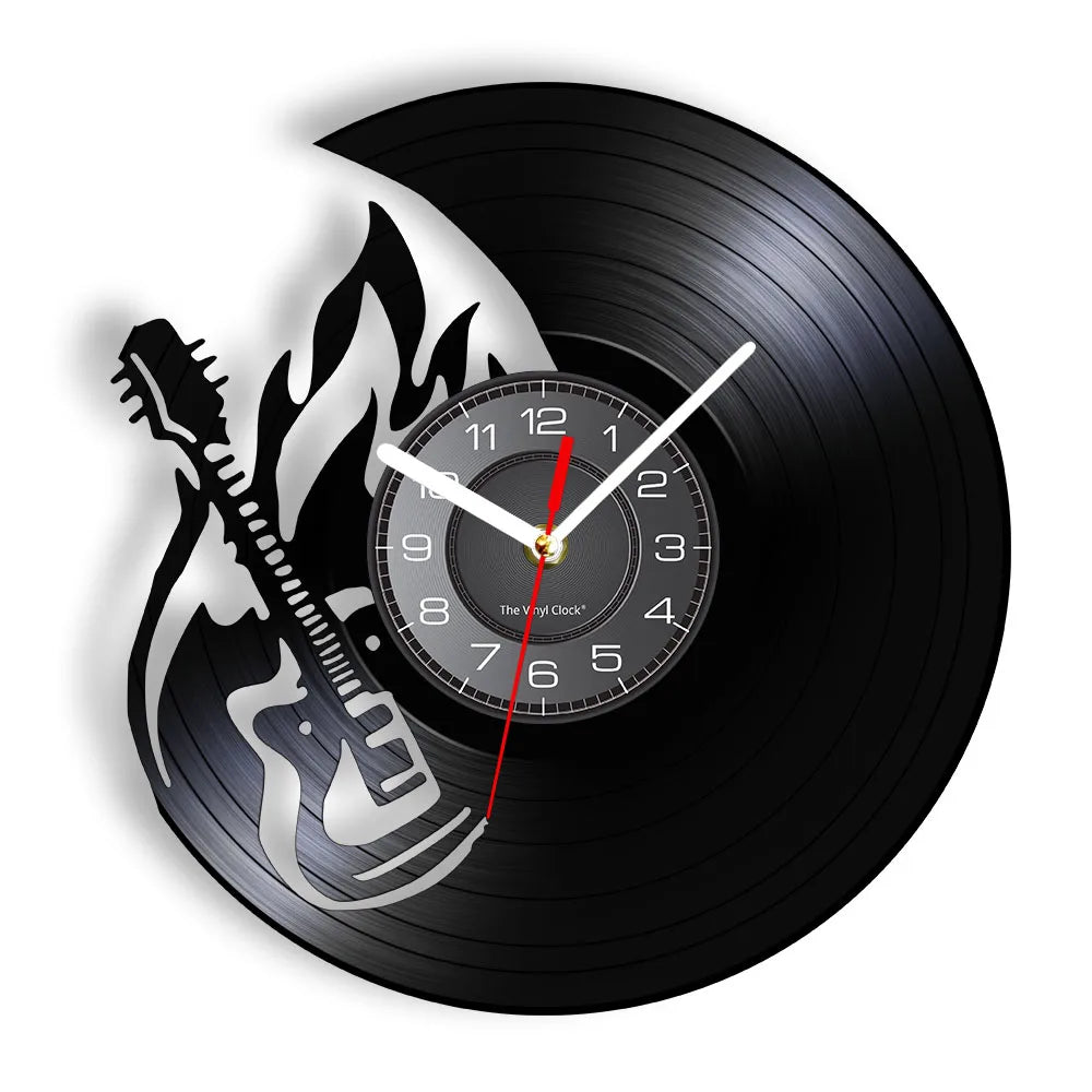 Guitar Player Vinyl Record Wall Clock: The Rock Music Instrument Wall Art for Your Living Room
