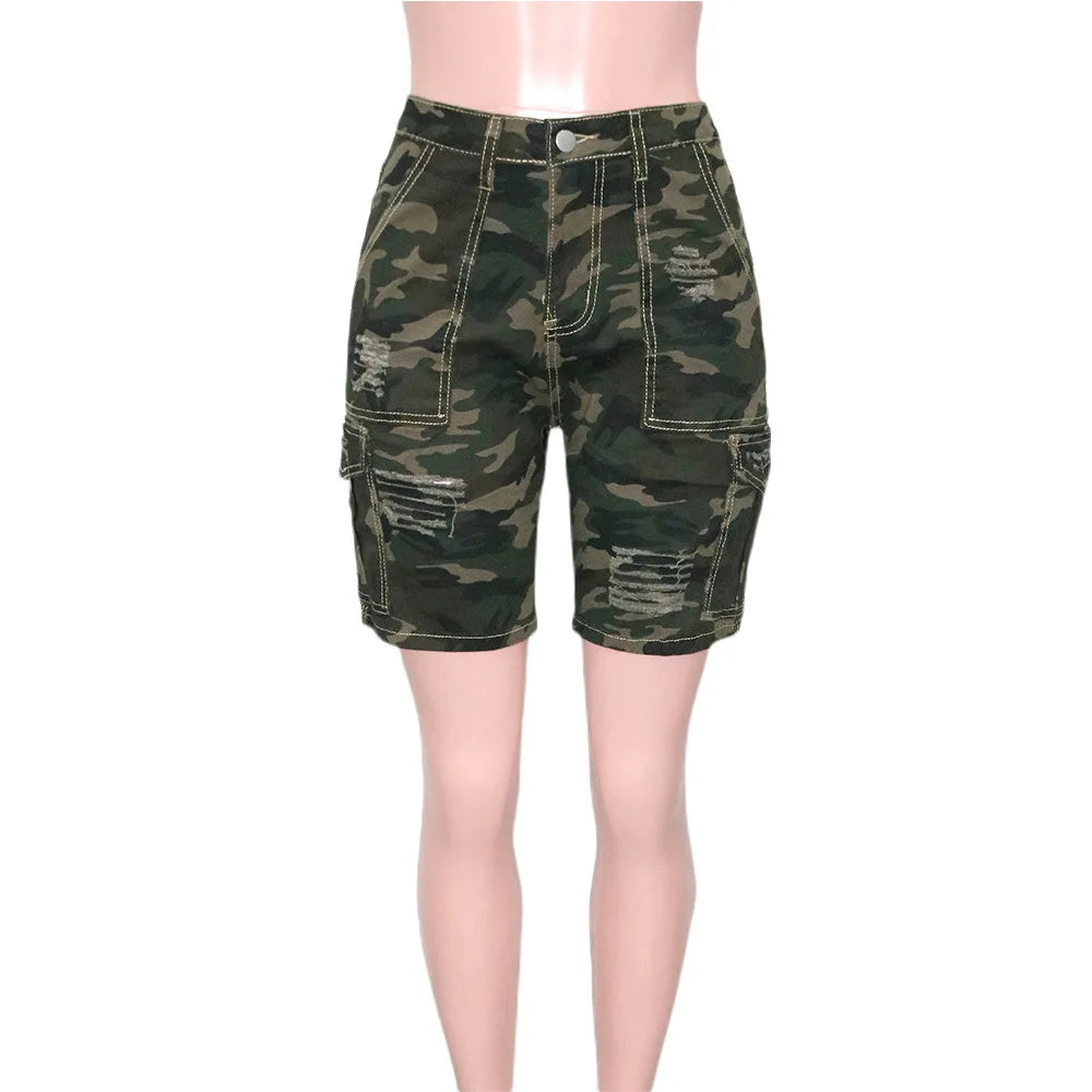 Summer Women's Camouflage Shorts with Pockets – Casual Mid-Waist Polyester Streetwear - Premium shorts from Lizard Vigilante - Just $33.88! Shop now at Lizard Vigilante