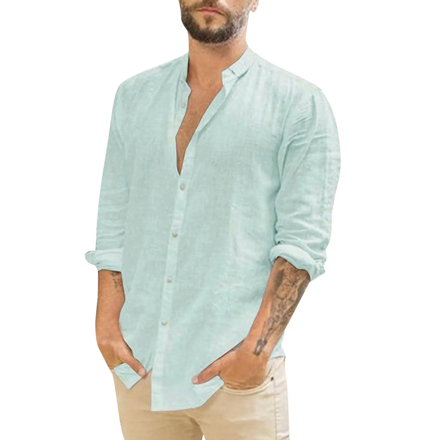 Men’s Casual Cotton Linen Loose-Fit Hawaii Shirt – Plus Size, Turn-Down Collar, Long Sleeve Streetwear - Premium hawaiian shirt from Lizard Vigilante - Just $38.88! Shop now at Lizard Vigilante