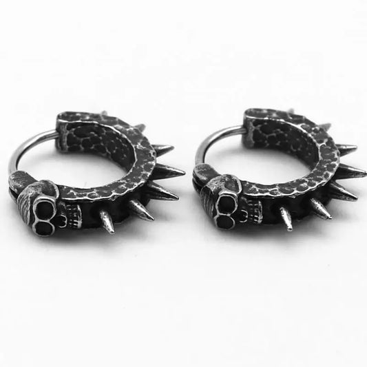 Vintage Black Skull Needle Hoop Earrings – Hypoallergenic Punk Biker Rock Jewelry for Men - Premium earrings from Lizard Vigilante - Just $19.88! Shop now at Lizard Vigilante