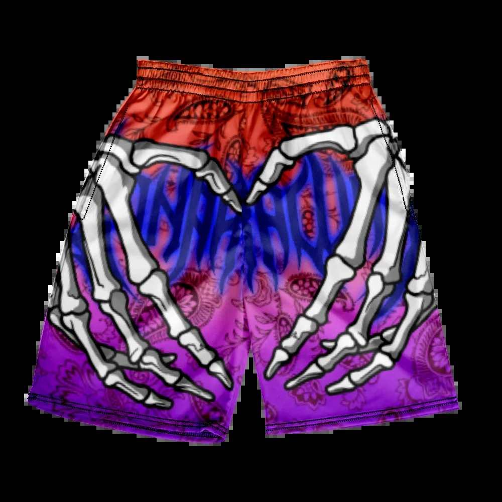 2024 Summer Classic Skull Beach Short Pants New Fashion Skeleton Hand Print Men Women Gym Shorts Quick Drying Trunks Ice Shorts - Lizard Vigilante