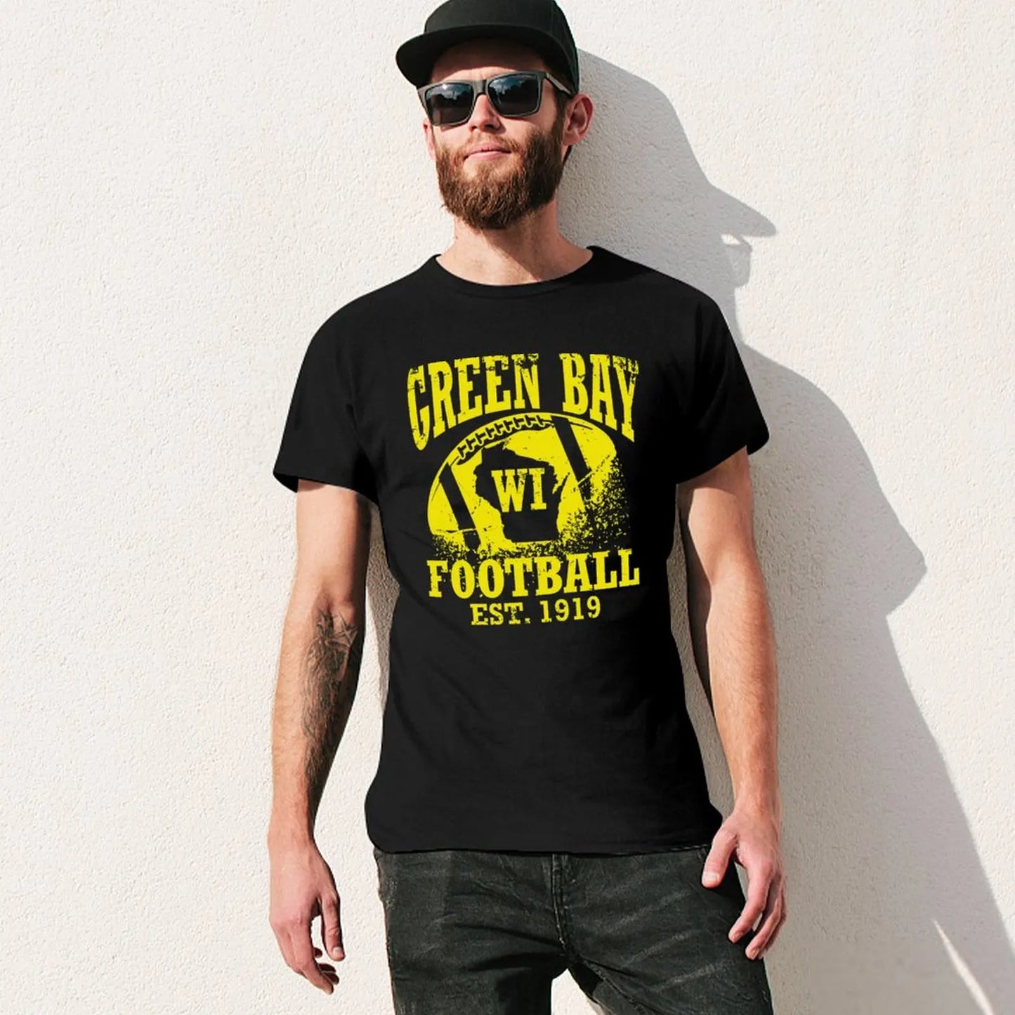 Vintage Green Bay Football Graphic T-Shirt for Men – Casual Retro Style Tee - Premium T-Shirts from Lizard Vigilante - Just $24.88! Shop now at Lizard Vigilante