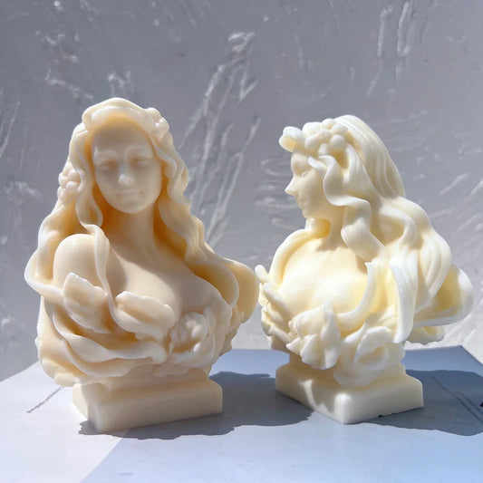 Beautiful Lady Statue Candle Mold Goddess Female Bust Silicone Molds Greek Art Woman Sculpture Soy Wax Tool