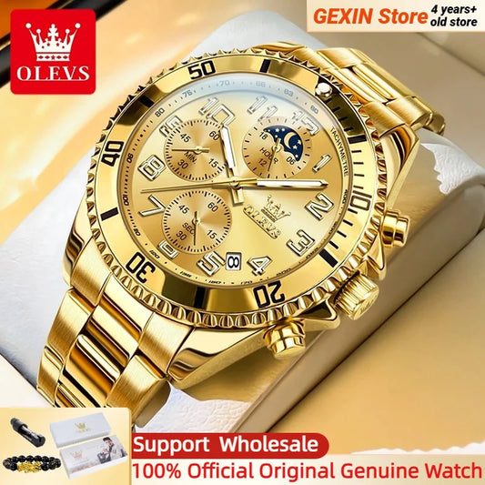 OLEVS Chrono Gold – Men’s Moon Phase Sports Chronograph Watch (43mm)