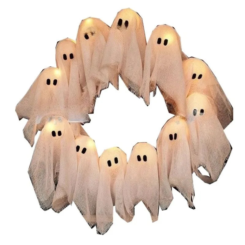 Modern Lit Ghosts Wreath Aesthetic Halloween Home Decor Luxury Wall Decoration Cute Halloween Wall Decors Interior Decorations
