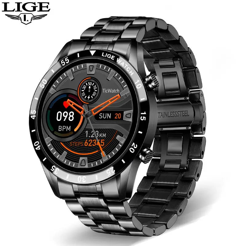 LIGE 2024 Smart Watch Men Full Circle Digital Touch Screen Bluetooth Call Men Smartwatch Waterproof Sport Activity Fitness Watch+Box - Lizard Vigilante