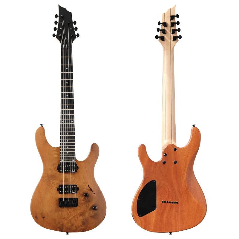 Tree Burl Top Electric Guitar 7 & 8 String Guitars 39 Inch Natural Color 24 Frets Canada Maple Neck with Korean-made Pickup - Lizard Vigilante