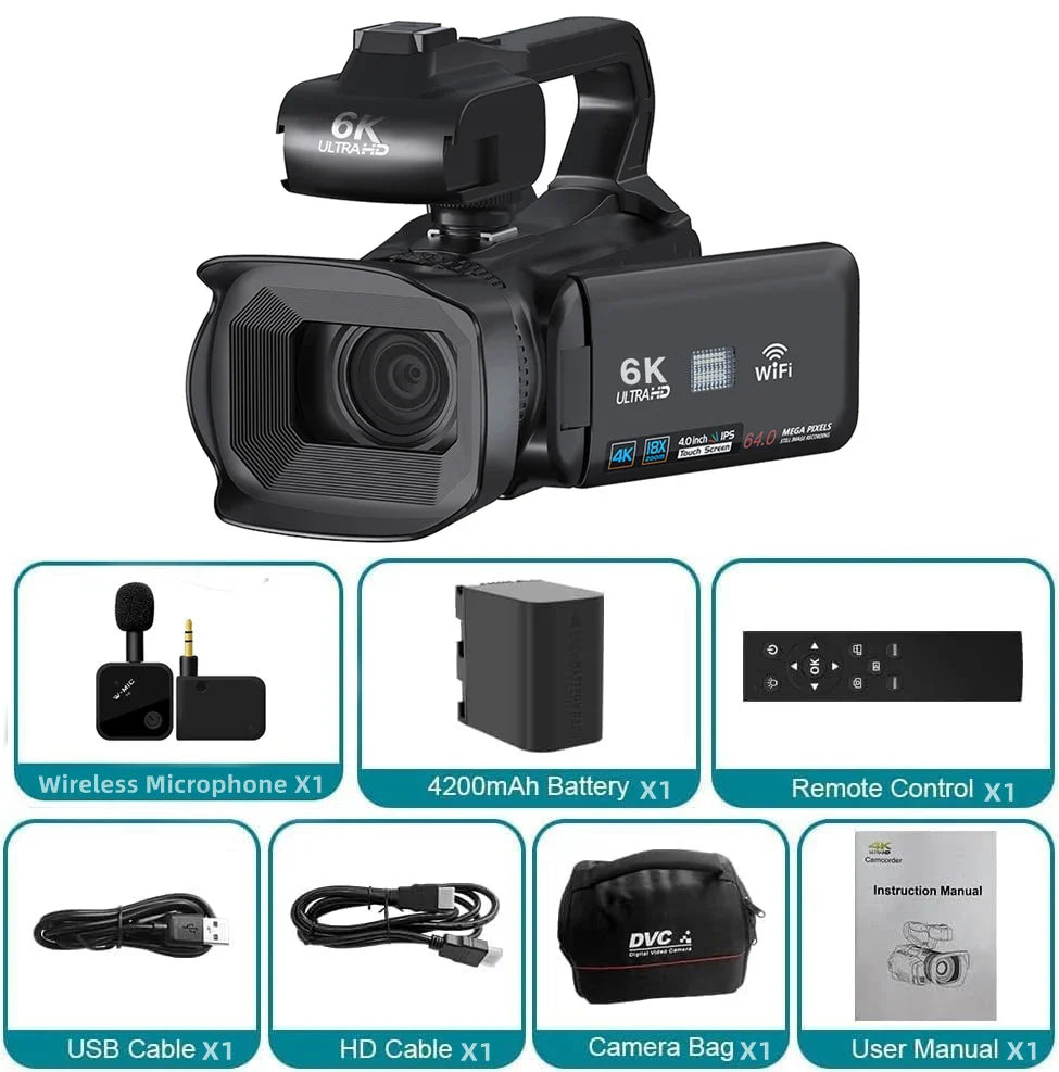 KOMERY YouTube Camcorder 6K HD Professional Camera 64MP Streaming Camcorder 4"Touch Screen Digital Video Vlog Camera Photography