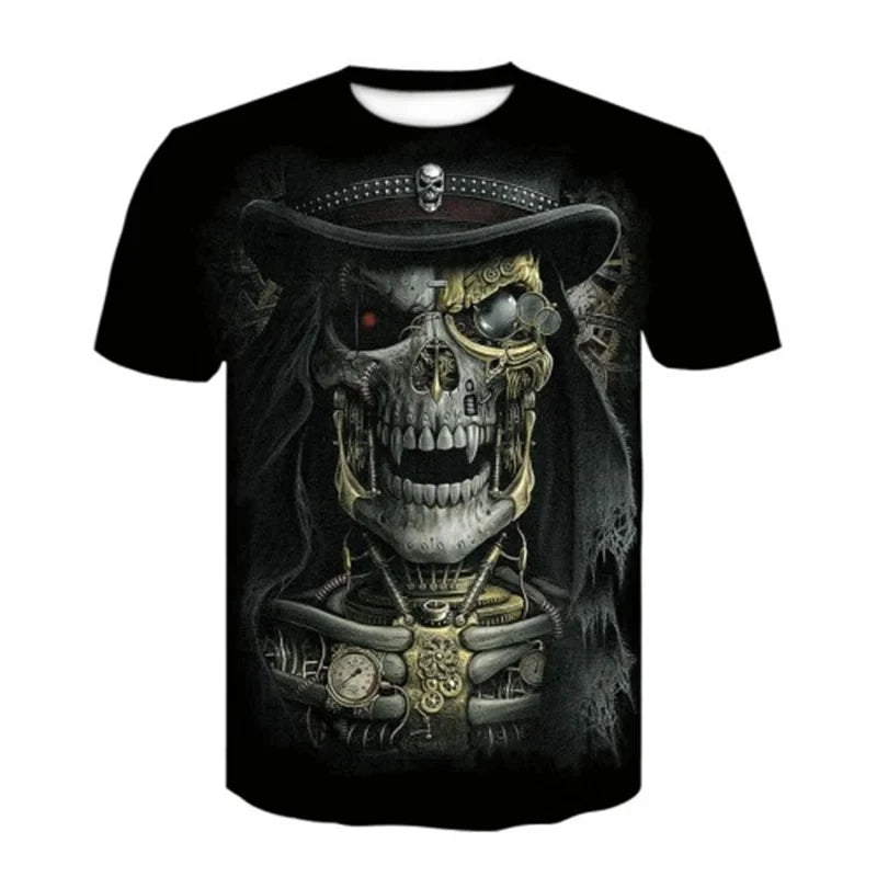 3D Heavy Metal Skull Print T-shirts Punk Rock Men's Tops Summer Casual Party Short Sleeve New Trend Men's Fashion Streetwear - Lizard Vigilante