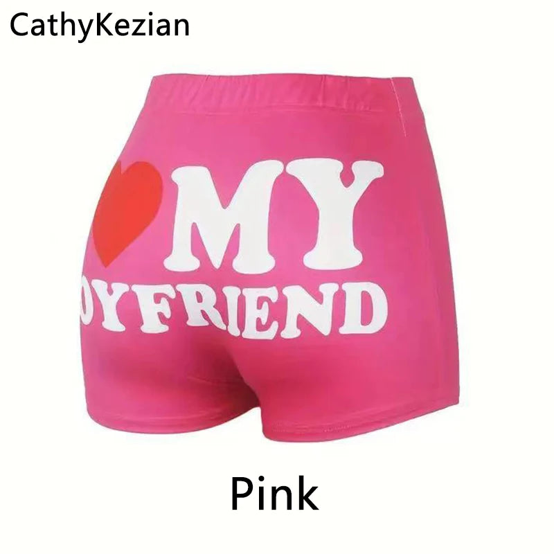 Women Shorts Sleep Bottoms Pajamas Boxers Pink S M L I Love my bf  Printing Painted Design Soft Casual Fitness Sleep Breathable - Premium shorts from Lizard Vigilante - Just $19.99! Shop now at Lizard Vigilante