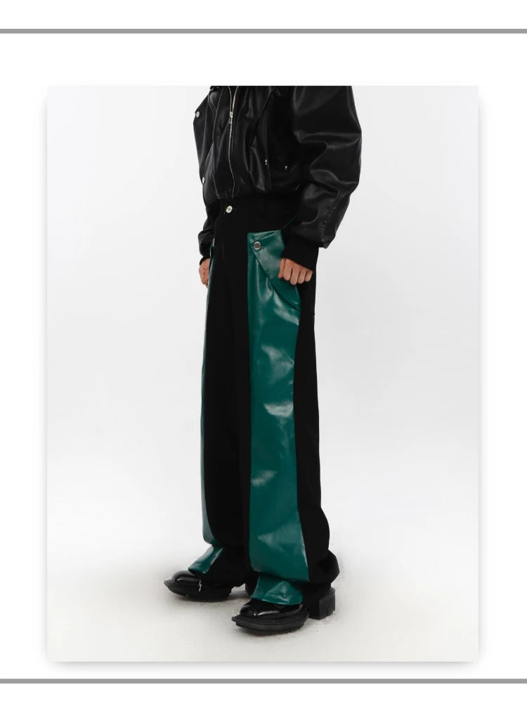 Patchwork Leather Combat Trousers – Mauroicardi Black & Toxic Green High-Waist Men’s Street Pant for Chaos & Club Damage - Premium pants from dsers - Just $159.99! Shop now at Lizard Vigilante
