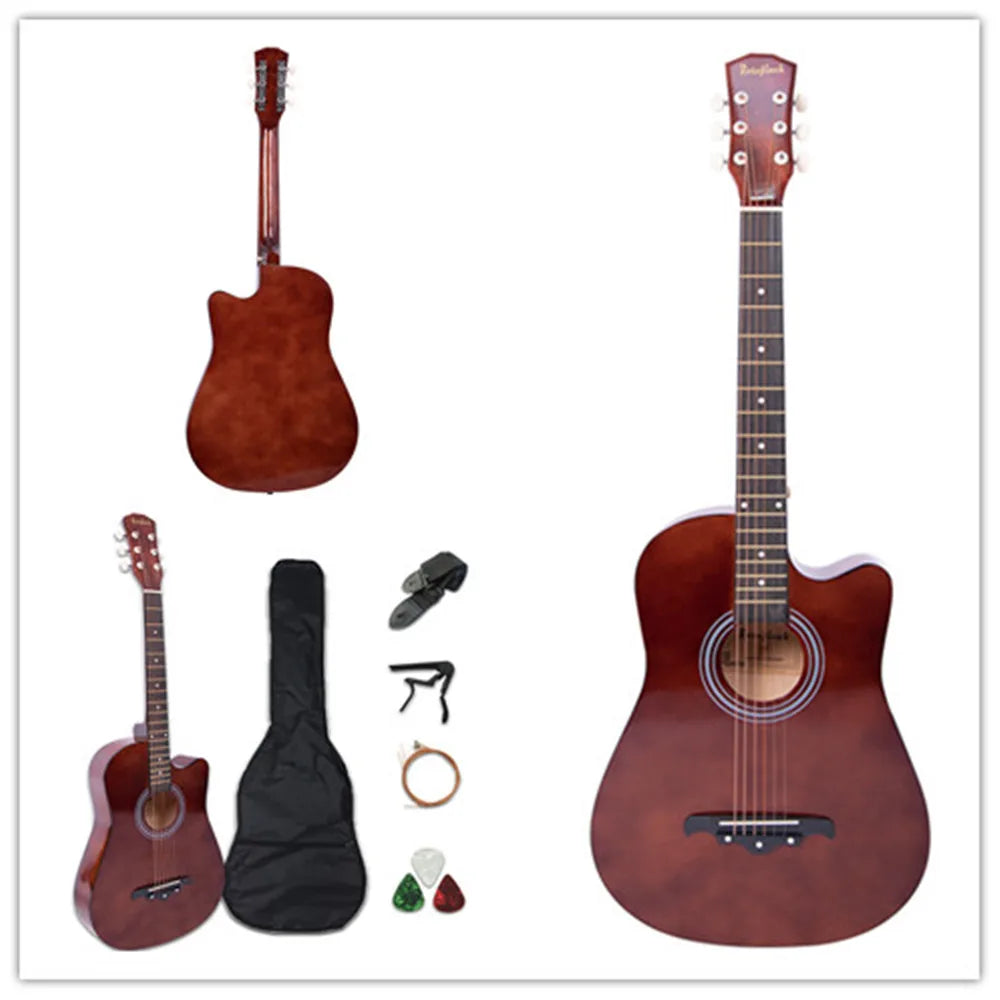 38 inch Acoustic Guitar Kit Folk Guitar for Beginners Children 6 Strings Travel Guitar Black Blue White Wood Brown Guitarr AGT16 - Premium  from Lizard Vigilante - Just $57.99! Shop now at Lizard Vigilante