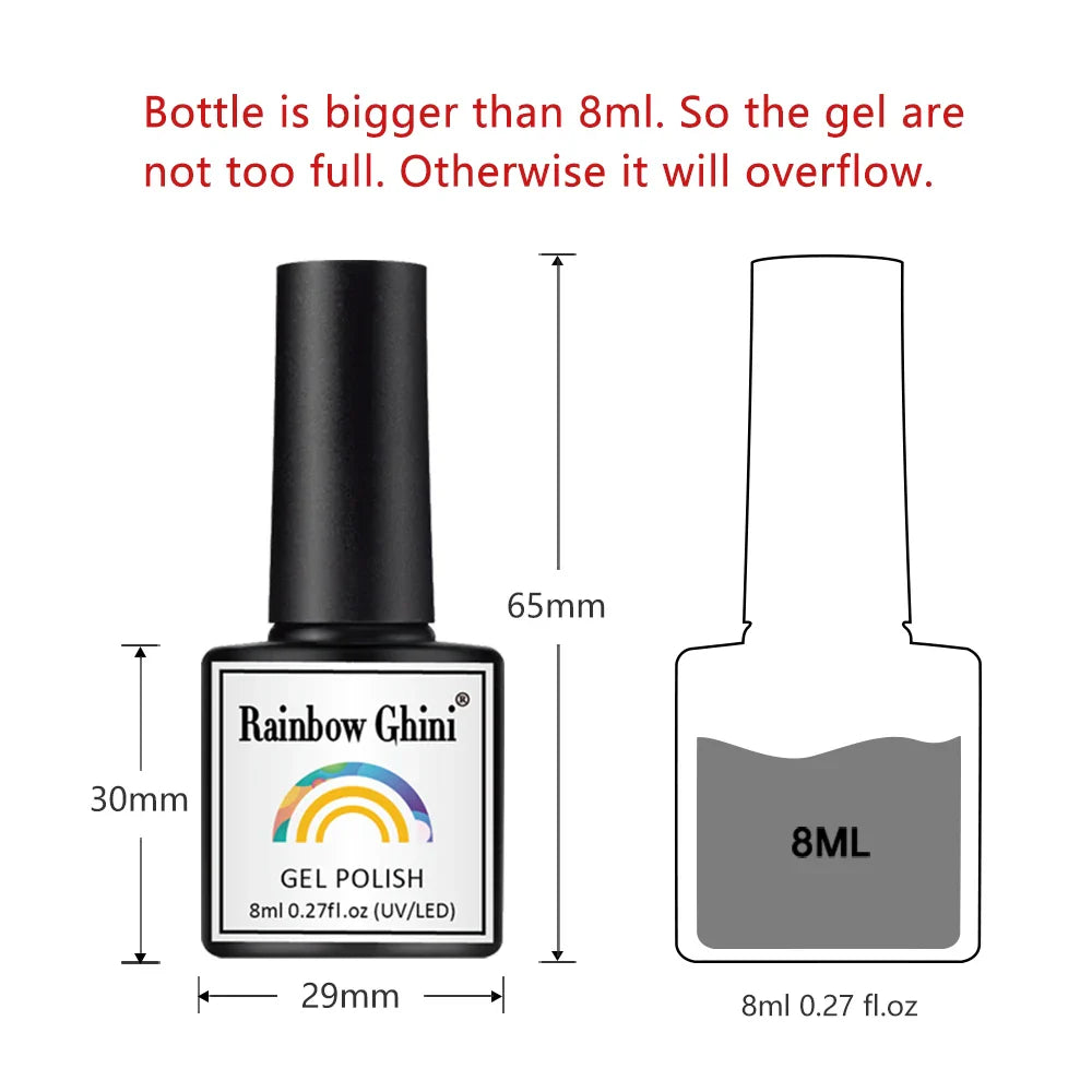 Rainbow Ghini Ultra Shiny Glitter Gel Nail Polish Semi-permanent Gellack UV Varnish Gold Silver Metal Gel Nail Art Wholesale Top