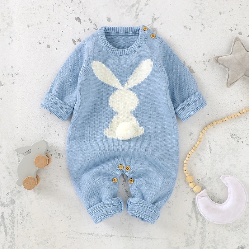 Spring Baby Rompers Long Sleeve Rabbit Knit Newborn Boy Girl Easter Jumpsuits Playsuits One Piece Infant Unisex Overalls Clothes