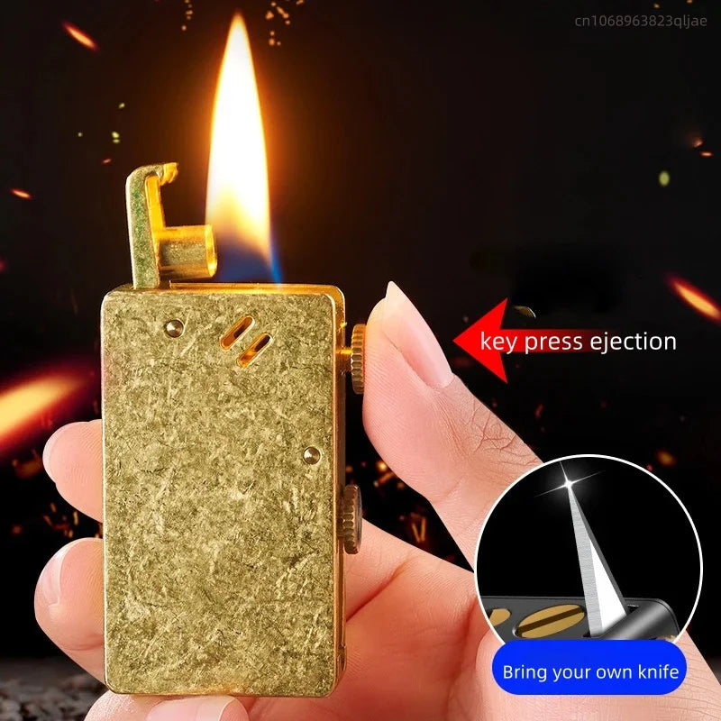 Multi-Function Belt Knife/Lighter Ejection Kerosene Lighter Automatic Ignition Creative Retro Grinding Wheel Metal Lighter Men's Gadgets - Premium lighter from Lizard Vigilante - Just $21.49! Shop now at Lizard Vigilante