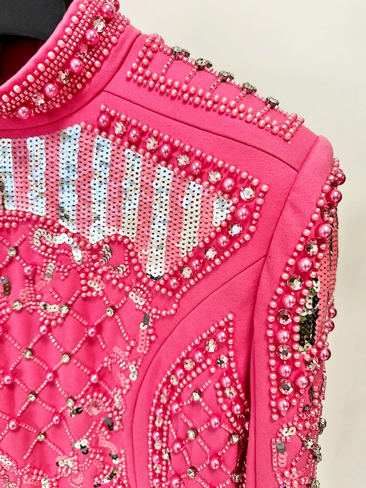 O’ZACKET Midnight Voltage: Luxe Pearl & Sequin Power Dress