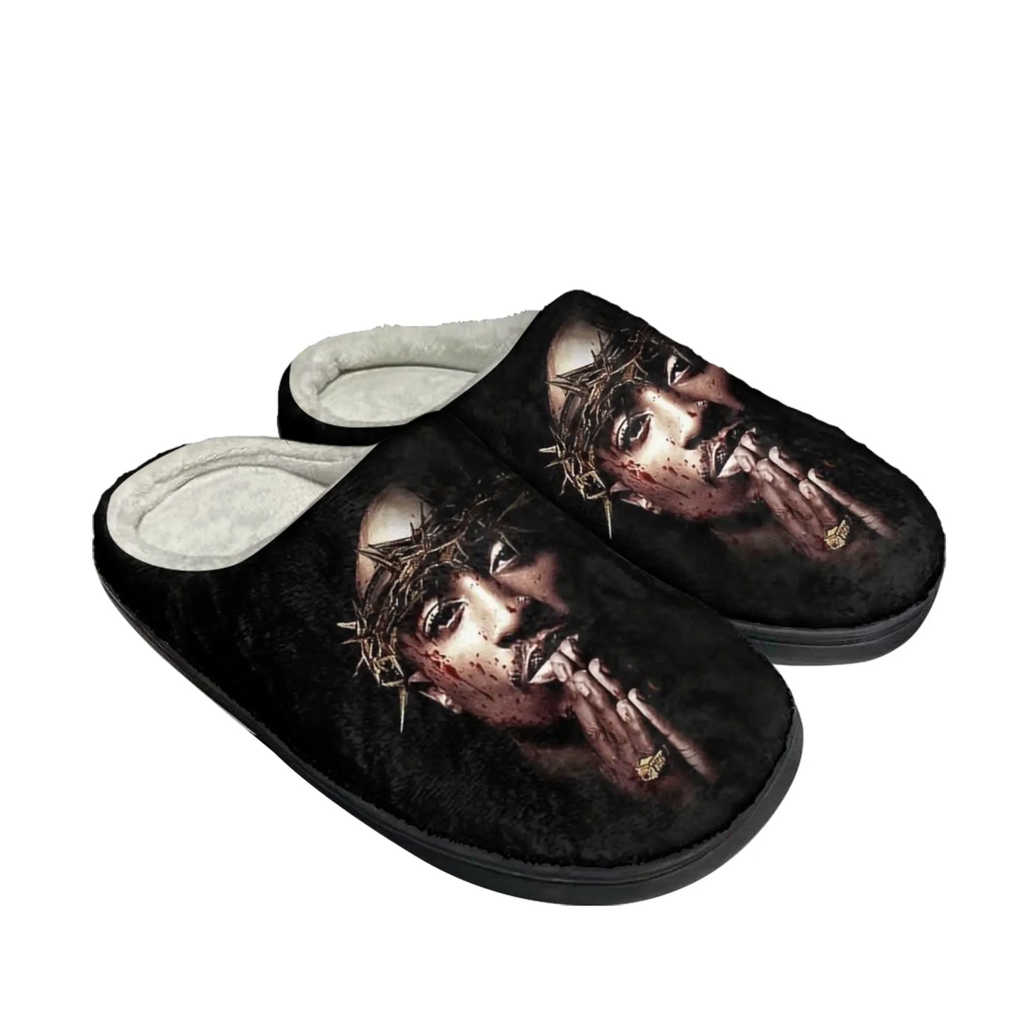 2Pac "All Eyez on Me" Home Slippers – Plush Cotton Sandals for Men and Women | Tupac Inspired Casual Warm Winter Shoes - Premium slippers from Lizard Vigilante - Just $29.99! Shop now at Lizard Vigilante