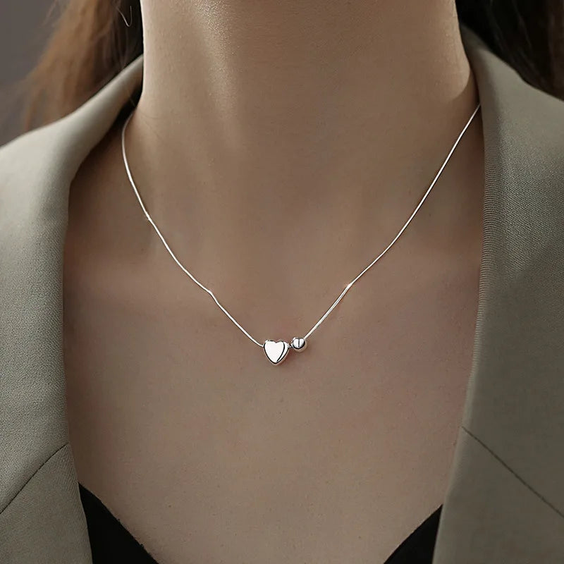 925 Sterling Silver Necklace Simple Heart Love Ball Elegant Geometric for Women Girl Jewelry Gift Dropshipping Wholesale