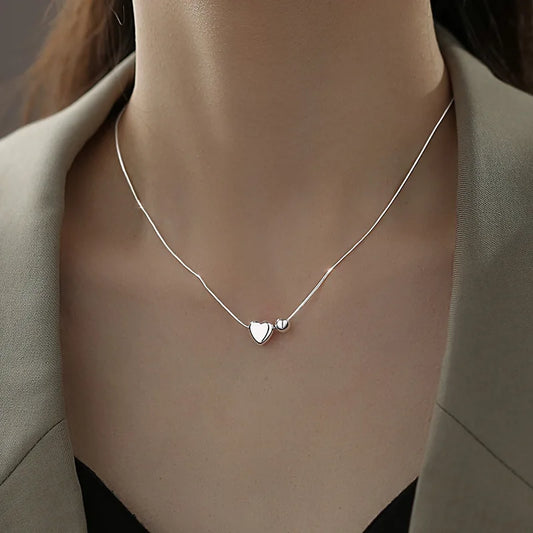 925 Sterling Silver Necklace Simple Heart Love Ball Elegant Geometric for Women Girl Jewelry Gift Dropshipping Wholesale