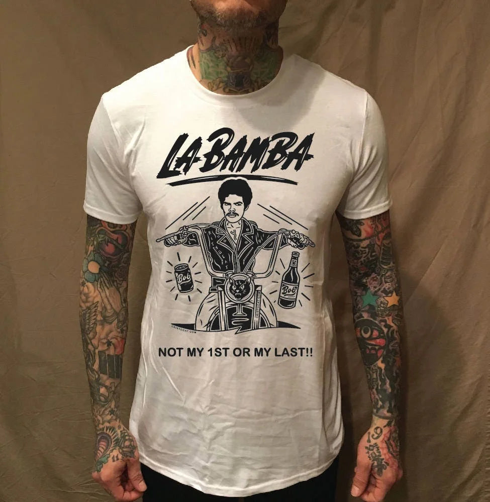 La Bamba Bob Biker T-Shirt – The Original, Not a Bootleg, Classic White Tee - Premium T-Shirt from Lizard Vigilante - Just $31.88! Shop now at Lizard Vigilante