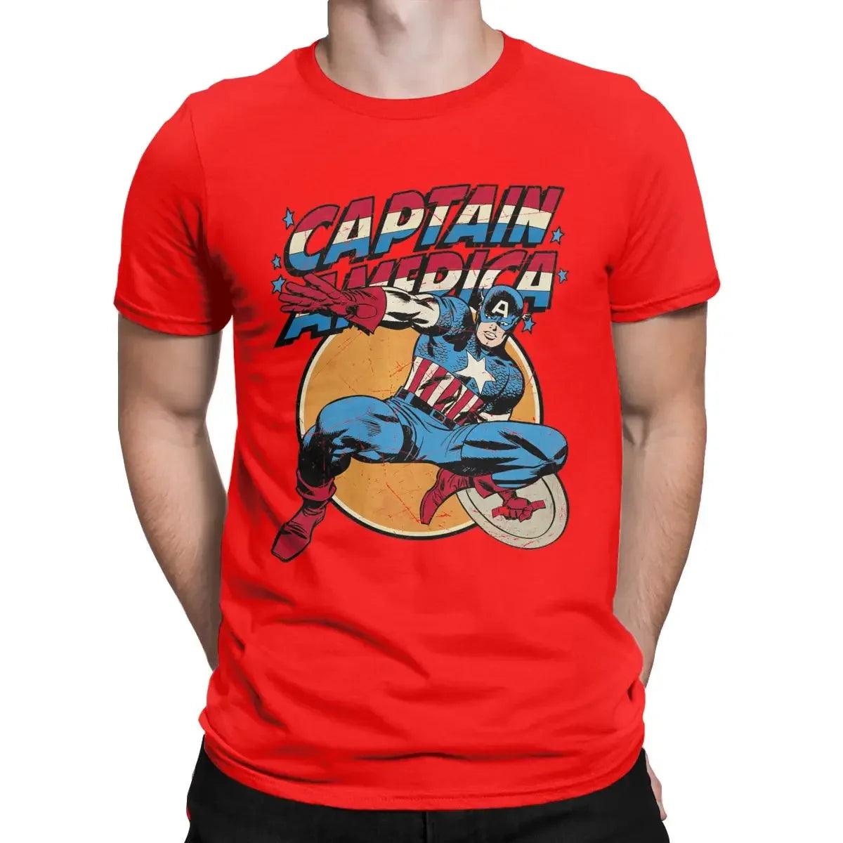 Captain America Vintage Marvel T-Shirts Men 100% Cotton T Shirts Disney Short Sleeve Tee Shirt Plus Size Clothing - Premium t-shirt from Lizard Vigilante - Just $28.99! Shop now at Lizard Vigilante