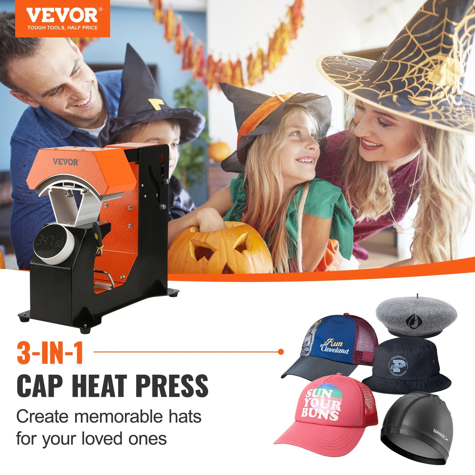 VEVOR 3-in-1 Auto Hat Cap Heat Press Machine | 6.4x3.5in Press Knob Clamshell for Sublimation & HTV | 3 Replaceable Heating Pads - Premium heat press machine from Lizard Vigilante - Just $222.88! Shop now at Lizard Vigilante