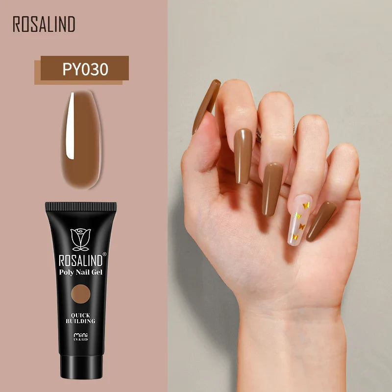 ROSALIND Poly Nail Gel Semi Permanent Acrylic Nail Art Hybrid Varnishes Poly Crystal  Nail Polish Top Base Coat Need UV/LED Lamp