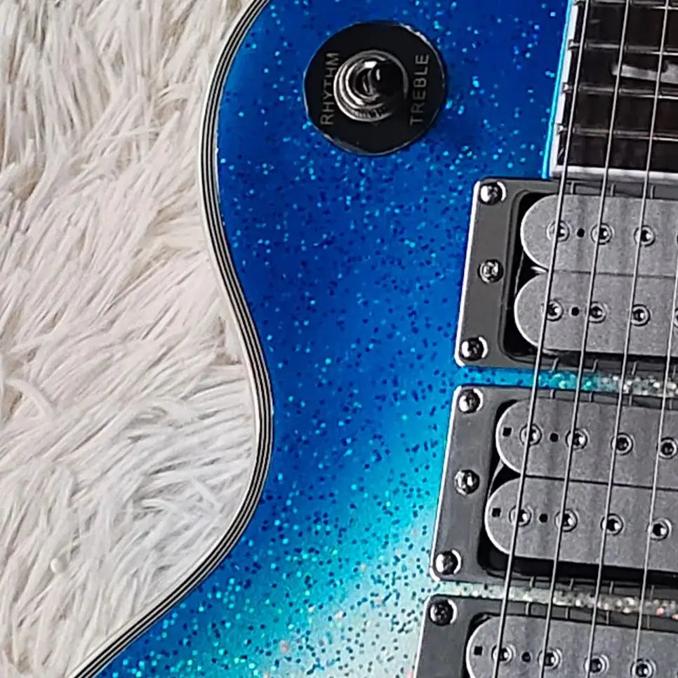 High-Quality Rare Ace 6-String Electric Guitar – Blue Burst Sparkle Silver with Fixed Bridge & White Binding - Premium Electric Guitar from Lizard Vigilante - Just $698.99! Shop now at Lizard Vigilante