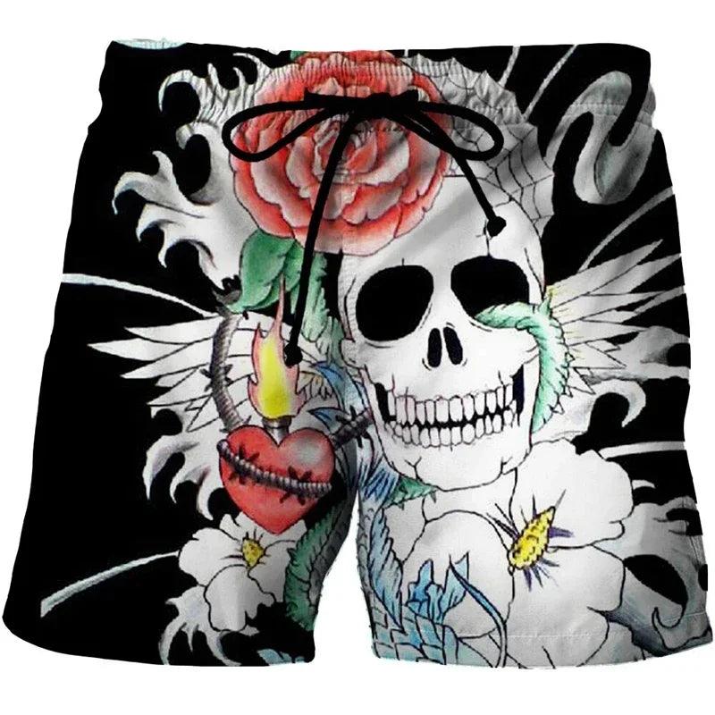 Funny Skull 3D Printed Skeleton Head Hawaiian Beach Shorts Hip Hop Goth Skeleton Graphic Gothic Short Pants for Men Vacation Boy Swim Trunks Swimmer Trousers - Premium  from Lizard Vigilante - Just $24.99! Shop now at Lizard Vigilante